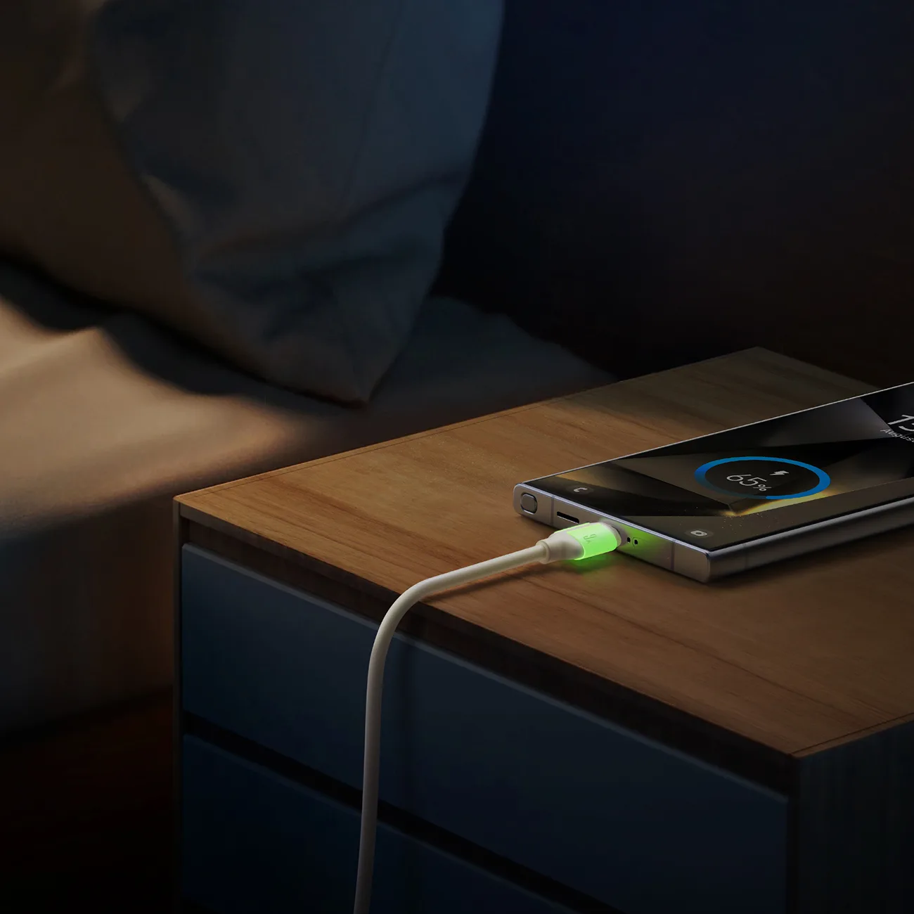 Kabel przewód USB-A - USB-C z fluorescencyjną końcówką 1.2m - beżowy 3
