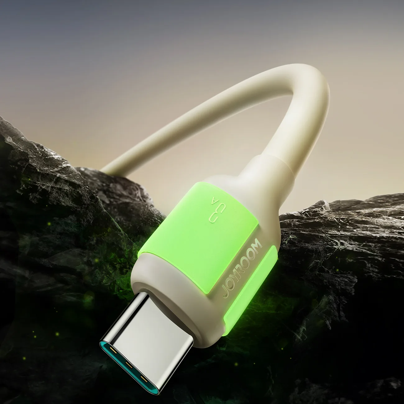 Kabel przewód USB-A - USB-C z fluorescencyjną końcówką 1.2m - beżowy 5