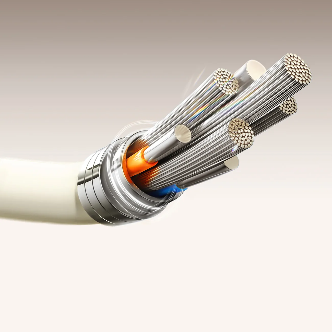 Kabel przewód USB-A - USB-C z fluorescencyjną końcówką 1.2m - beżowy 6