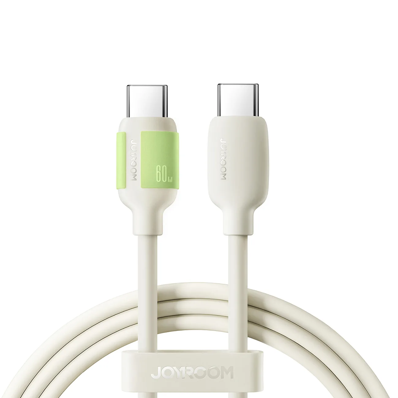 USB-C–USB-C kábel fluoreszkáló végű, 60 W, 1,2 m – bézs