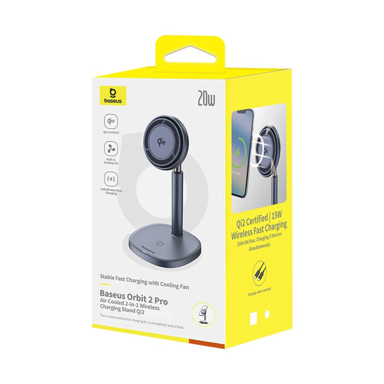 Încărcător inductiv 2-în-1 Orbit 2 Pro MagSafe Qi2 de 20 W cu sistem de răcire - Gri 11