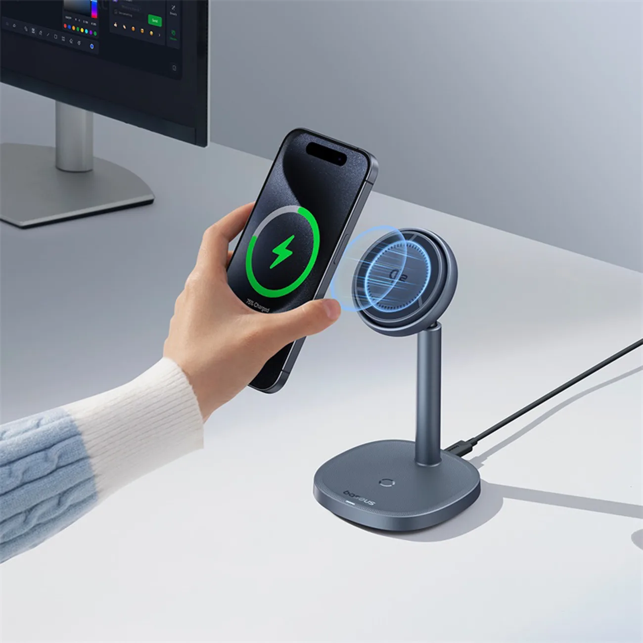 Încărcător inductiv 2-în-1 Orbit 2 Pro MagSafe Qi2 de 20 W cu sistem de răcire - Gri 8