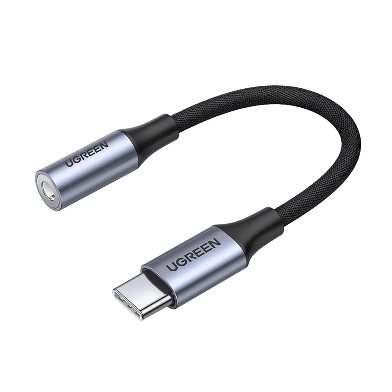 3.5 mm mini jack (female) to USB-C (male) headphone adapter, 10 cm - gray