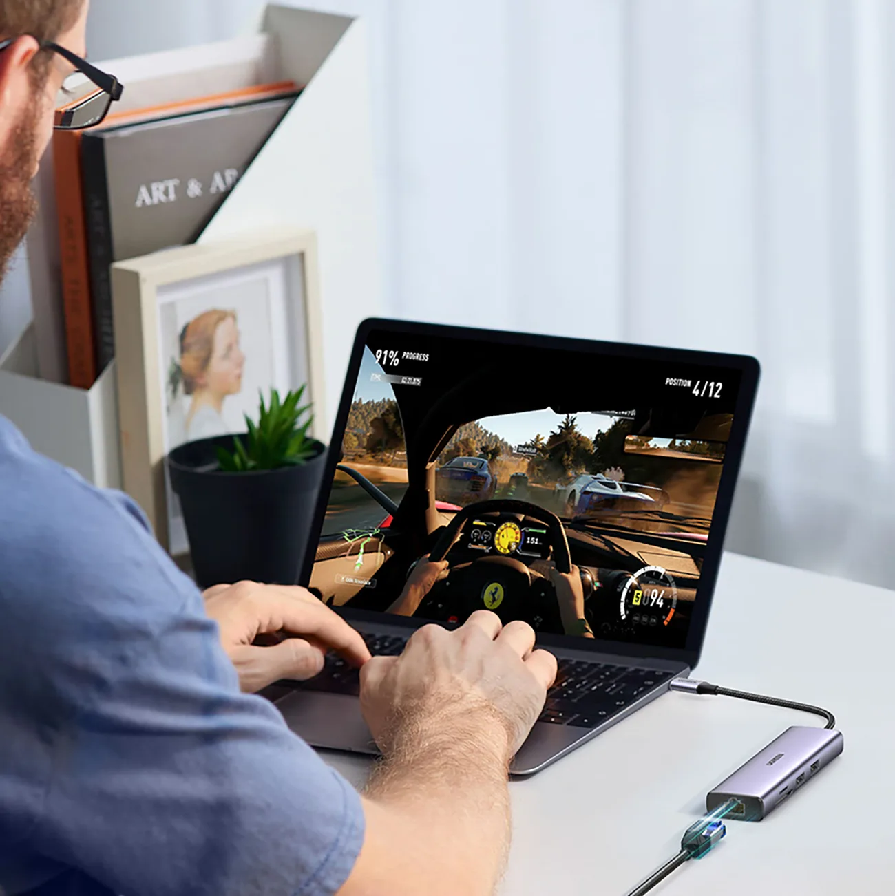HUB Adapter USB-C - USB-A / HDMI / RJ45 / czytnik kart SD i TF / USB-C PD 100W - szary 11