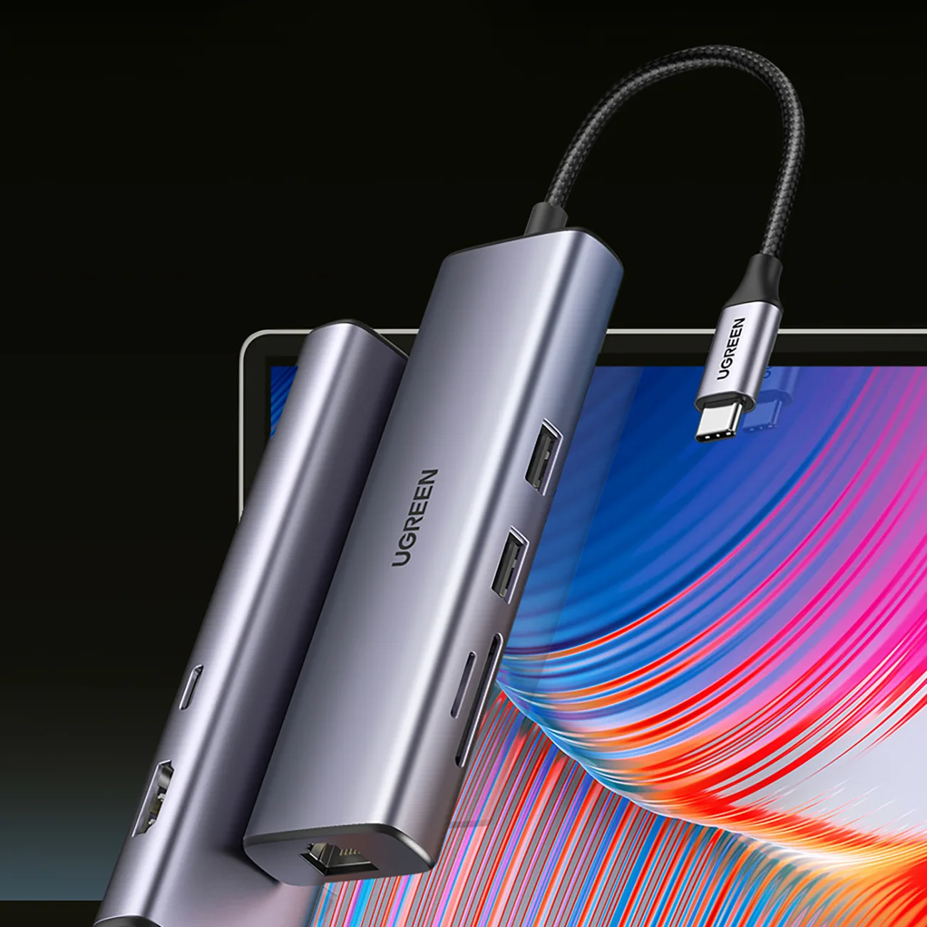 HUB Adapter USB-C - USB-A / HDMI / RJ45 / czytnik kart SD i TF / USB-C PD 100W - szary 7