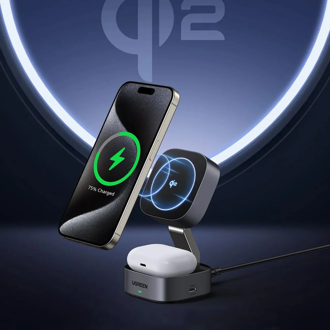 3 az 1-ben MagSafe Qi2 USB-C induktív töltő telefonhoz és fejhallgatóhoz - Fekete 11