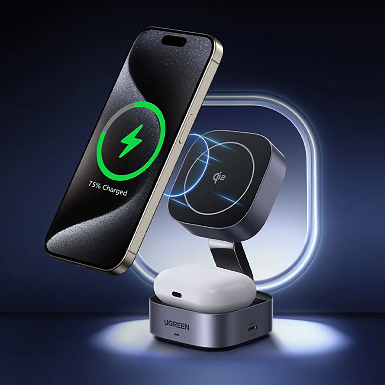 3 az 1-ben MagSafe Qi2 USB-C induktív töltő telefonhoz és fejhallgatóhoz - Fekete 5