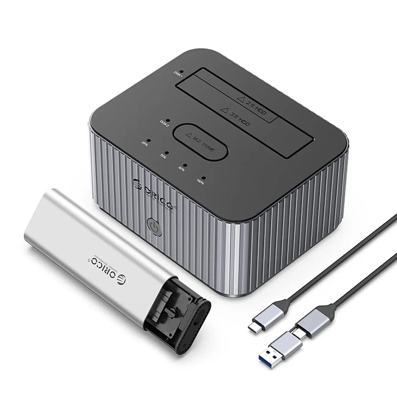 IT28E-C dokkolóállomás klónozási funkcióval, 2 db M.2 NVMe 2,5'' / 3,5'' HDD / 2,5'' SSD meghajtóhoz – szürke IT28E-C dokkolóállomás klónozási funkcióval, 2 db M.2 NVMe 2,5'' / 3,5'' HDD / 2,5'' SSD meghajtóhoz – szürke