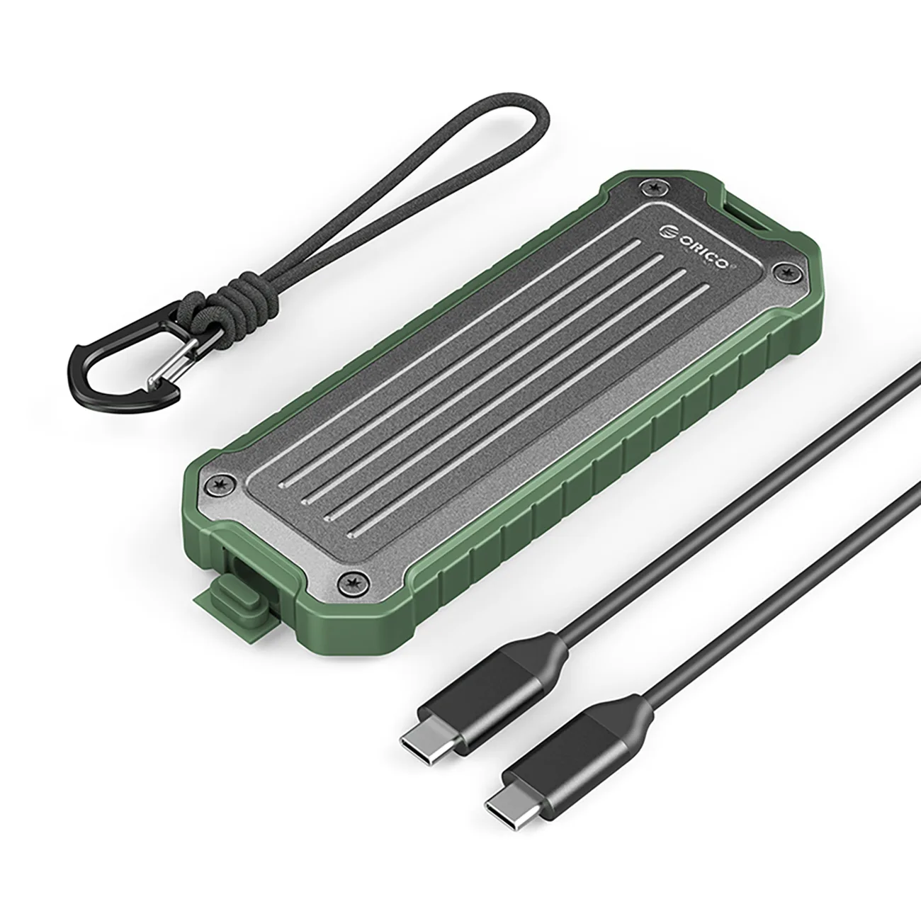 OTPX-G2 megerősített taktikai meghajtóház M.2 NVMe / SATA SSD USB-C-hez – szürke-zöld
