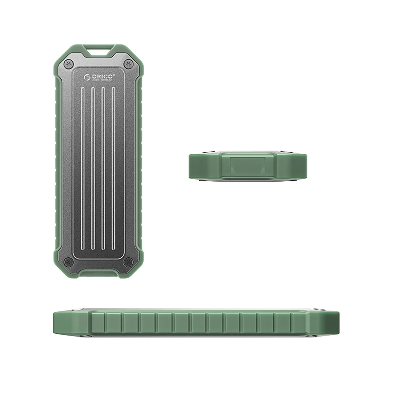 OTPX-G2 Verstärktes taktisches Laufwerksgehäuse für M.2 NVMe / SATA SSD USB-C – Grau-Grün 2