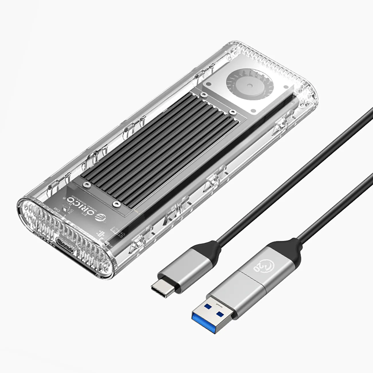 TCM2-G20 M.2 NVMe USB-C 3.2 20 Gb/s meghajtóház – ezüst-átlátszó
