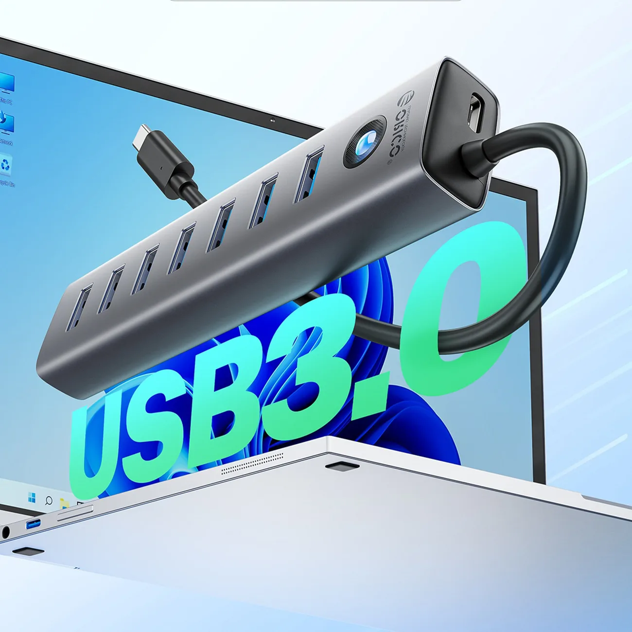 CL7U-U3 Hub-Splitter 7x USB-A USB-C 5V 3A 1 m – Grau 3