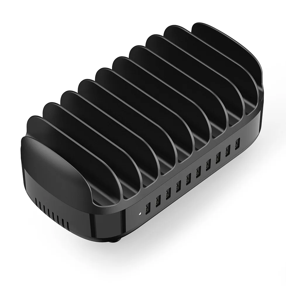 DUK-10P-V1 Intelligens töltőállomás telefonokhoz és táblagépekhez, 10x USB-A - Fekete