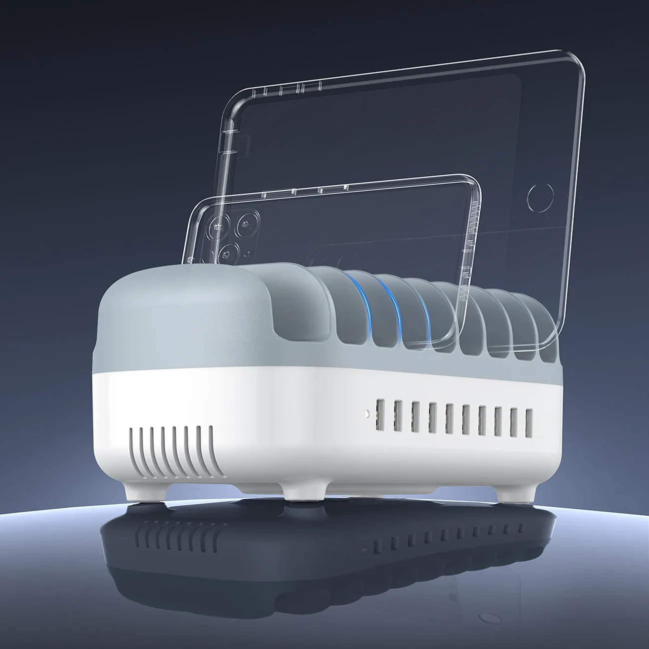 DUK-10P-V1 Stație de încărcare inteligentă pentru telefoane și tablete, 10x USB-A - Alb 3