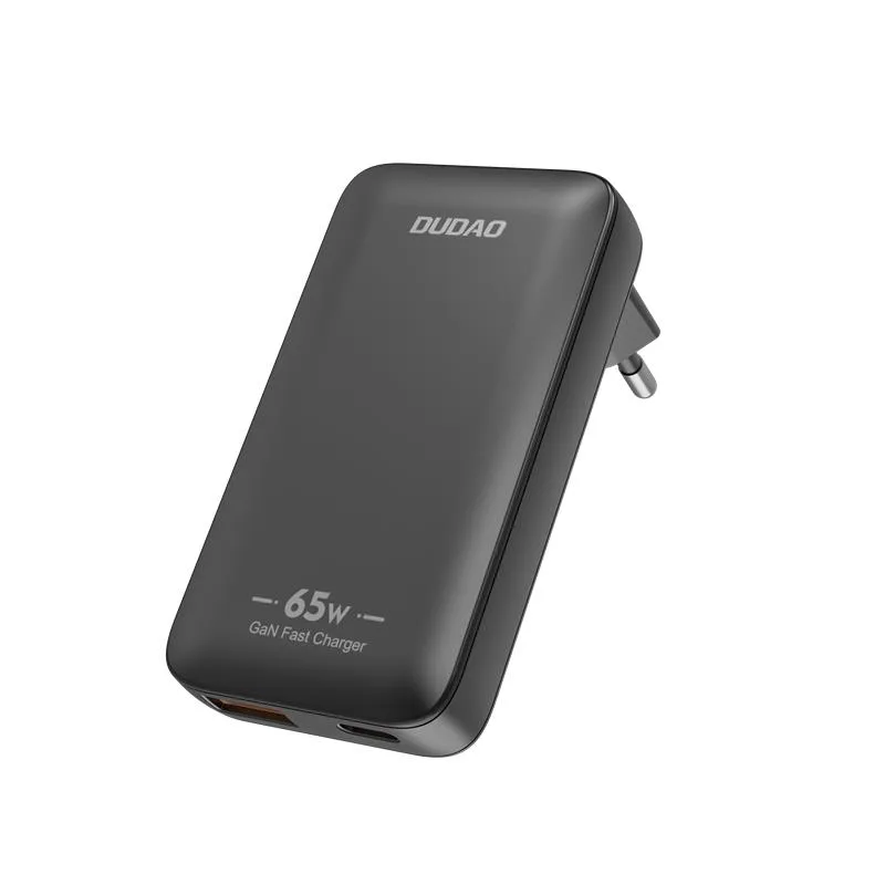 Ultravékony GaN 65 W-os utazó fali töltő USB-A USB-C PD EU / US – fekete Ultravékony GaN 65 W-os utazó fali töltő USB-A USB-C PD EU / US – fekete