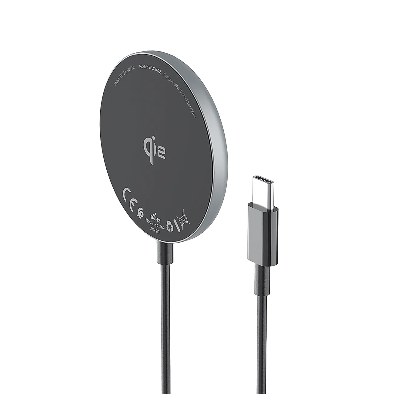Qi2 vezeték nélküli mágneses indukciós töltő telefonhoz, 15 W – fekete