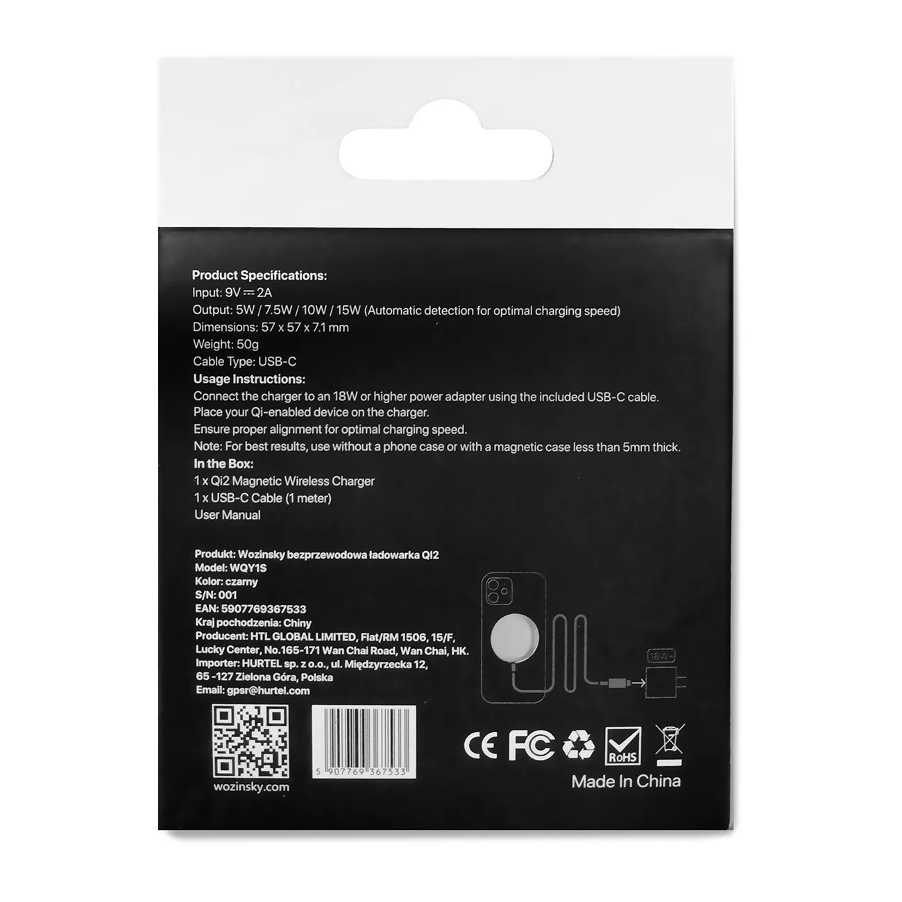 Încărcător magnetic fără fir Qi2 pentru telefon, 15 W - Negru 5