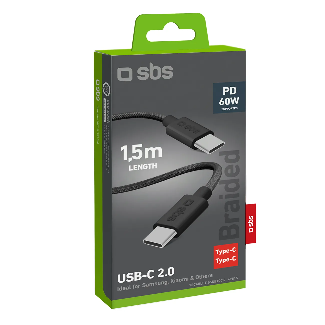 Cablu împletit USB-C de 60 W, 1,5 m - negru 2