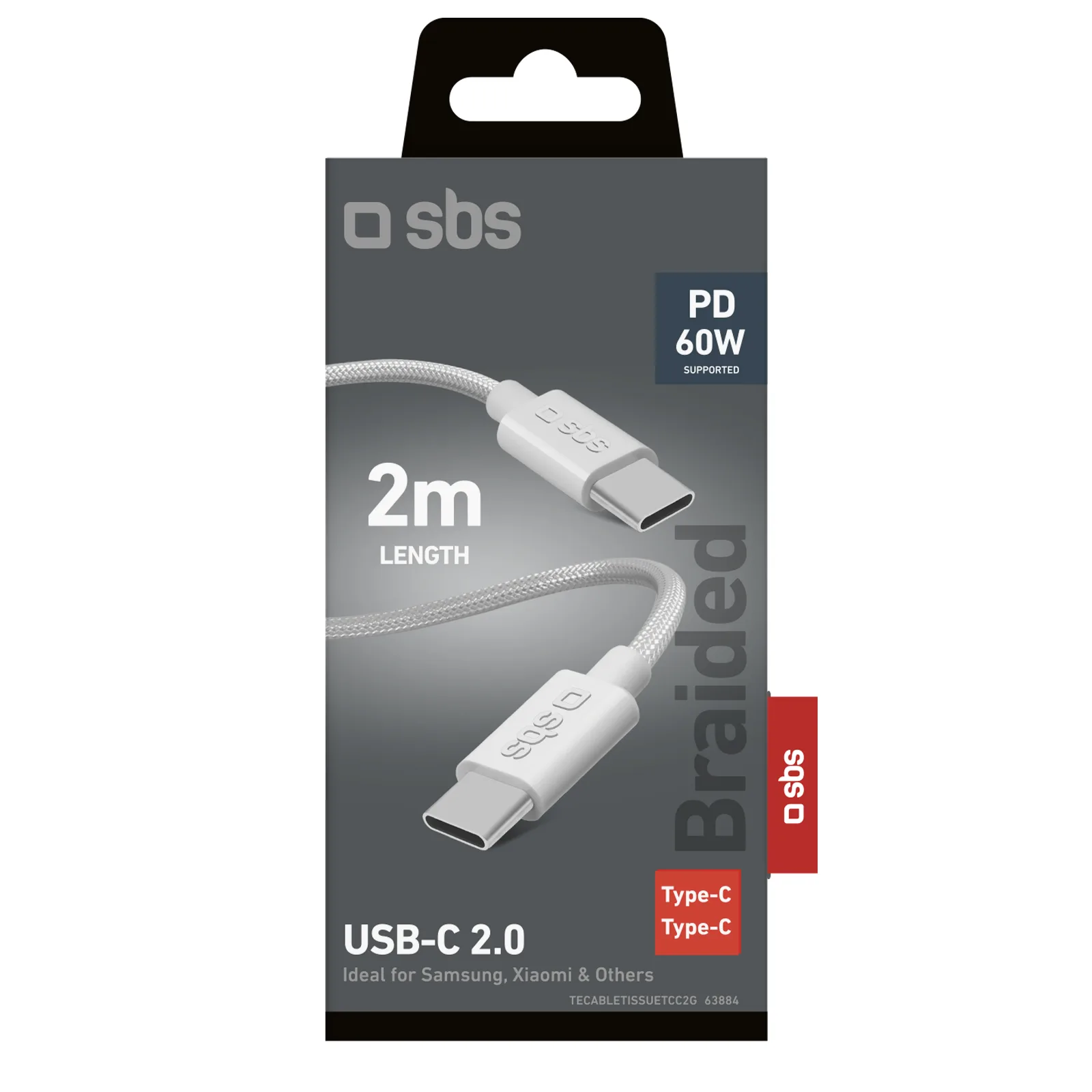 PD USB-C kabel, 60W, 2m - sivi 2
