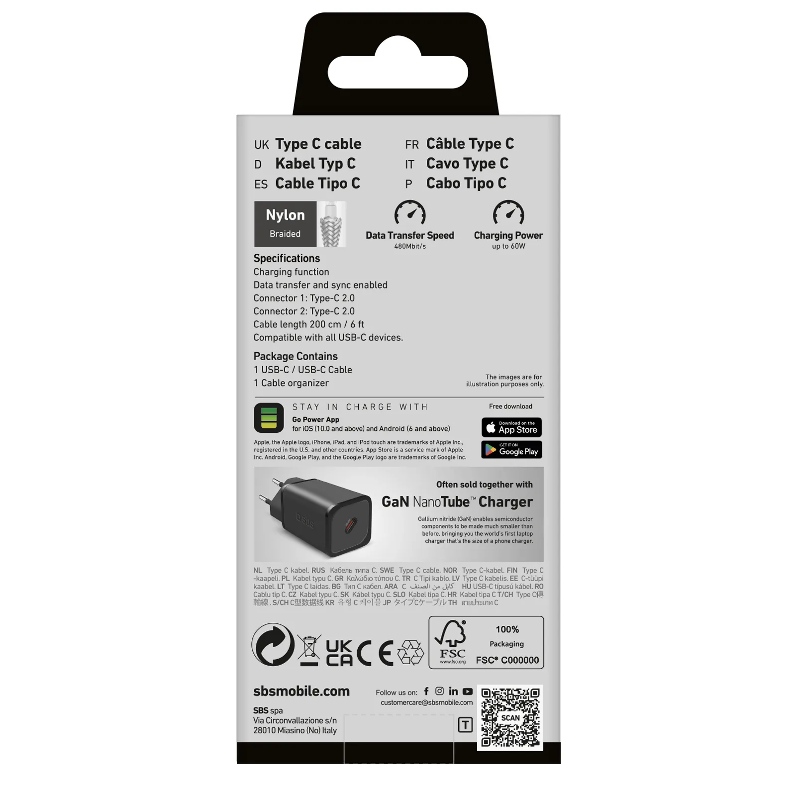 PD USB-C kabel, 60W, 2m - sivi 3