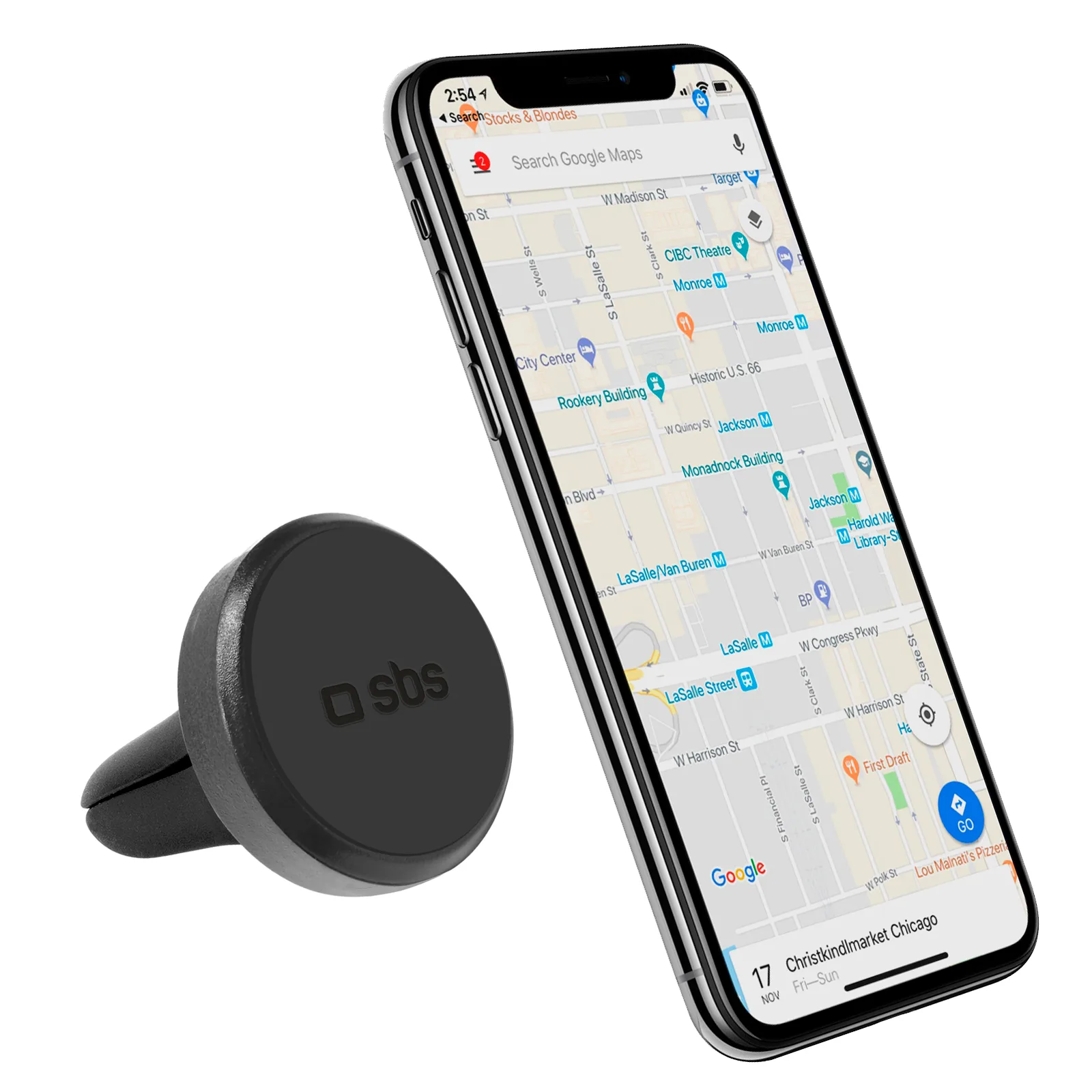 Suport magnetic pentru smartphone-uri, diametru 33 mm, pentru gura de aerisire - negru