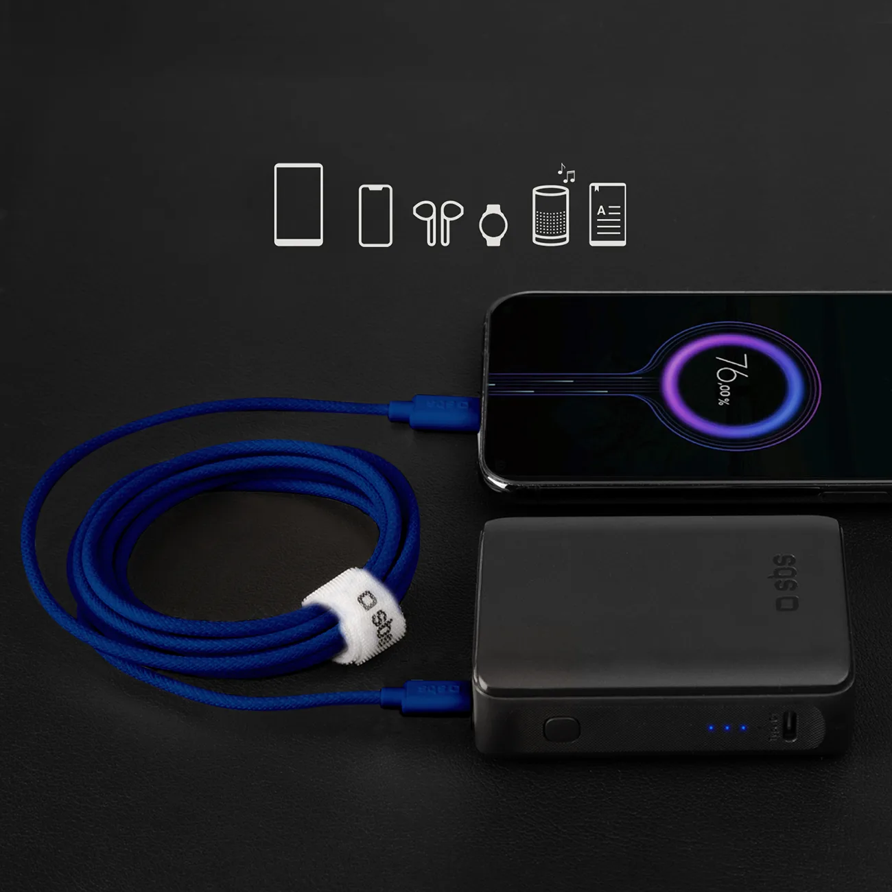 Cablu împletit USB-C la USB-C 60 W, 1,5 m - albastru 10