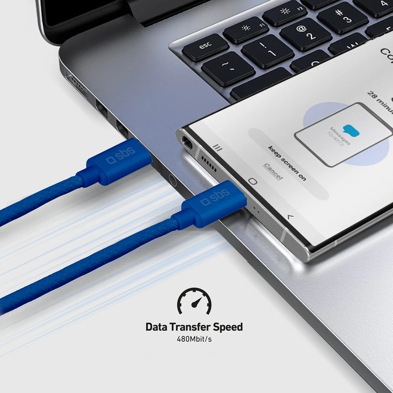 Cablu împletit USB-C la USB-C 60 W, 1,5 m - albastru 7