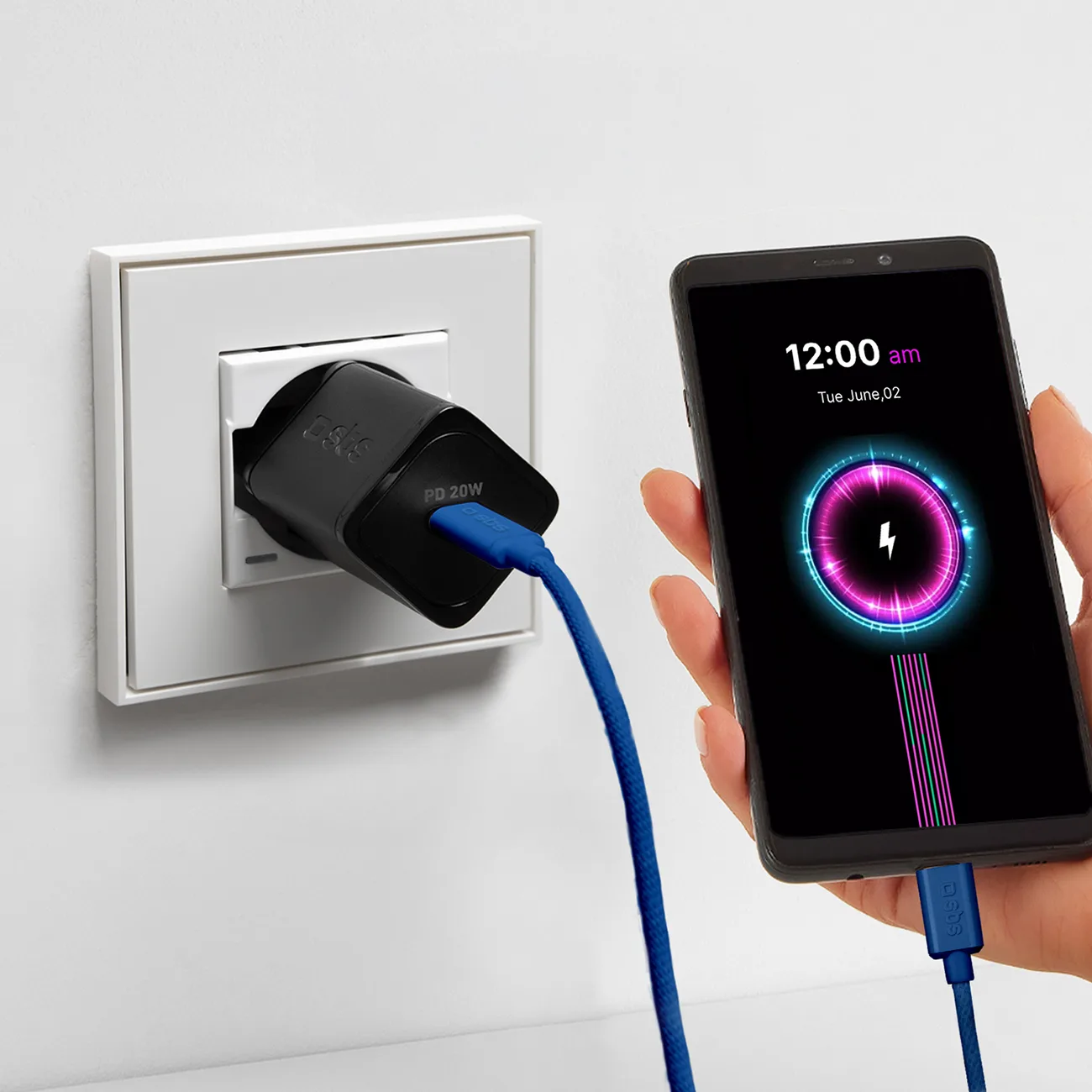 Cablu împletit USB-C la USB-C 60 W, 1,5 m - albastru 8