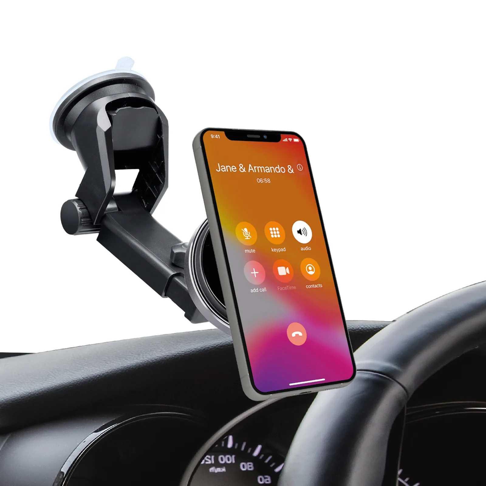 Teleskop-Smartphonehalterung mit kabellosem MagSafe-Ladegerät für Windschutzscheibe und Armaturenbrett – schwarz 2