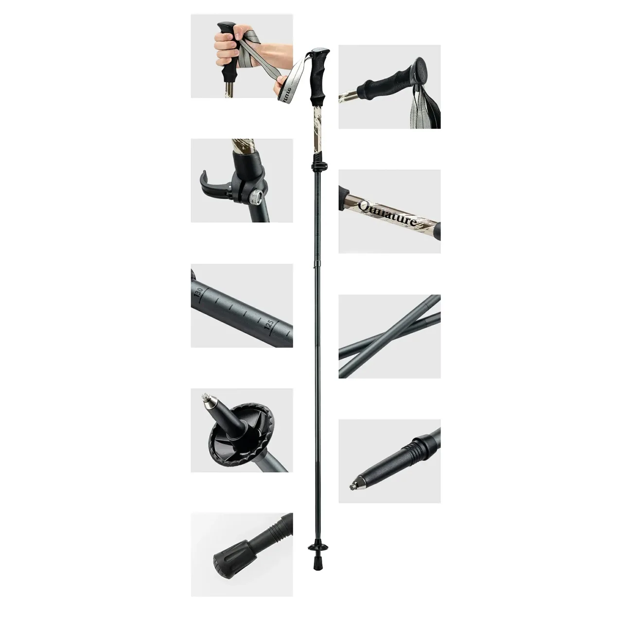 Hliníková trekingová palica na nordic walking 110–130 cm, hnedá – 1 ks. 2