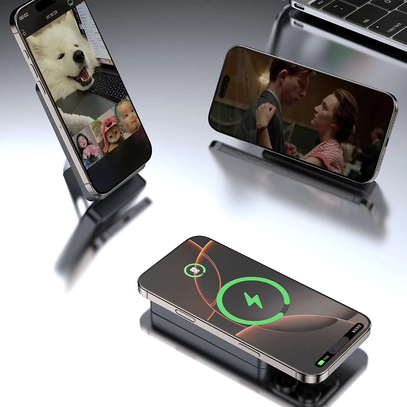 K29 10000mAh MagSafe Power Bank s metalnim kućištem, stalkom i USB-C na iPhone Lightning PD 20W kabelima - siva 6