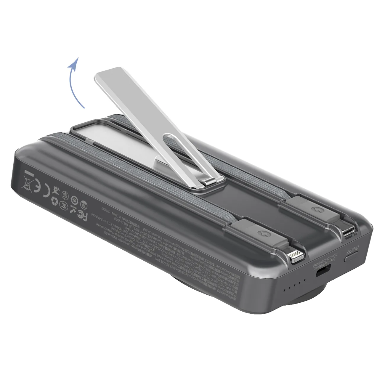 K29 10000mAh MagSafe Power Bank s metalnim kućištem, stalkom i USB-C na iPhone Lightning PD 20W kabelima - siva 7