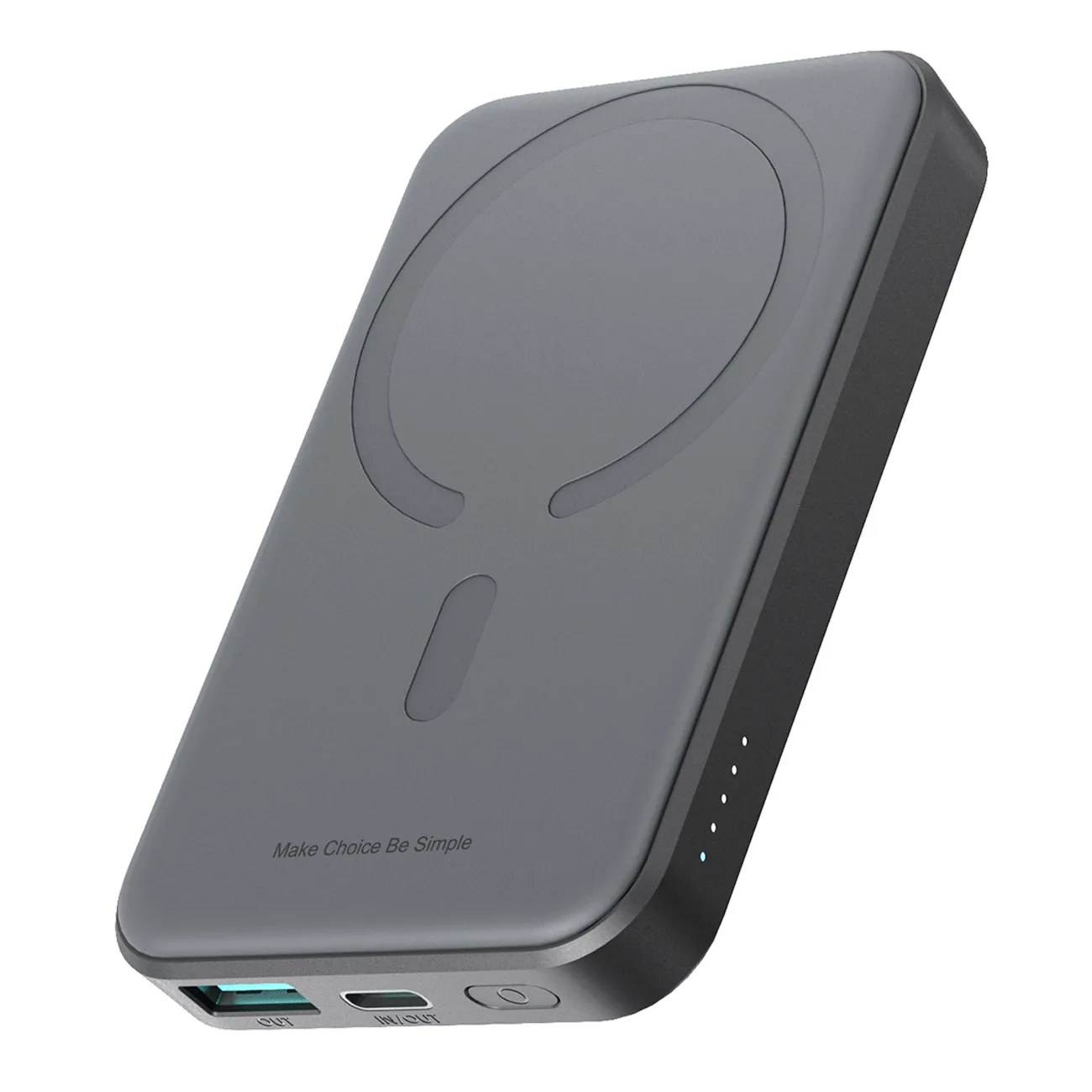 Powerbank indukcyjny 5000mAh USB-A USB-C 20W z kablem USB-C - czarny Powerbank indukcyjny 5000mAh USB-A USB-C 20W z kablem USB-C - czarny