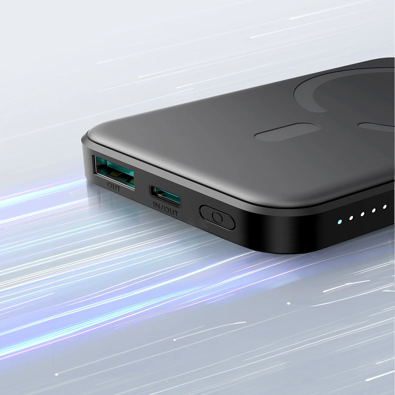 Powerbank indukcyjny 5000mAh USB-A USB-C 20W z kablem USB-C - czarny 11