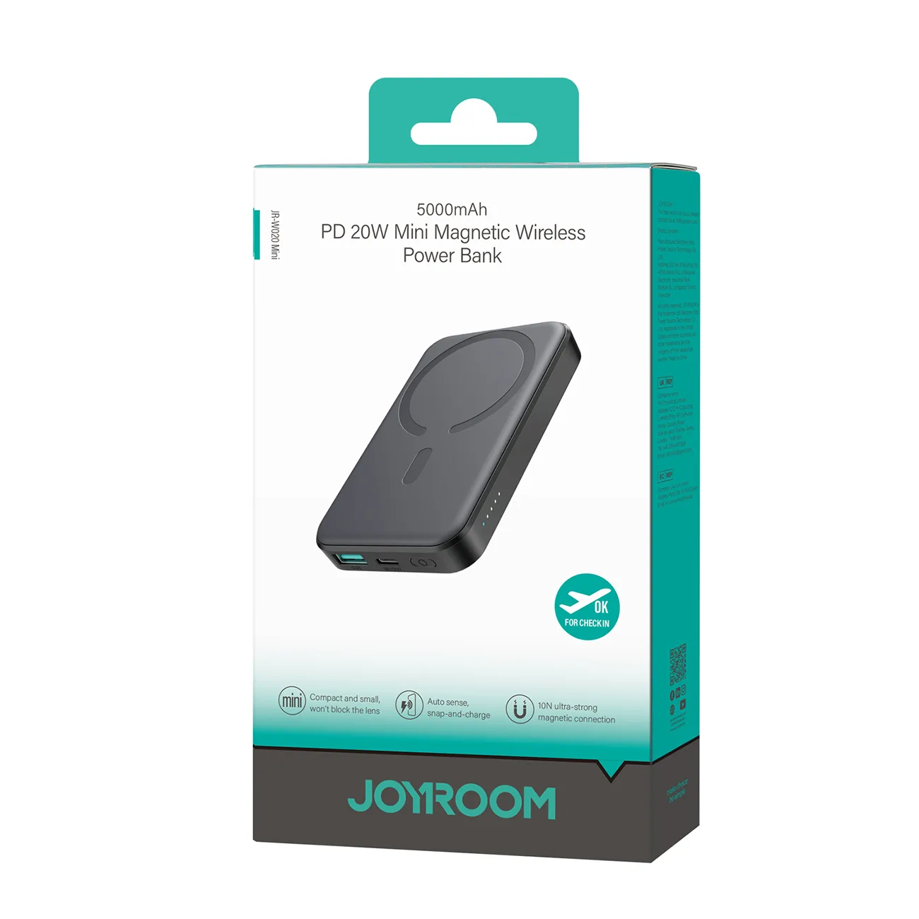 Powerbank indukcyjny 5000mAh USB-A USB-C 20W z kablem USB-C - czarny 7