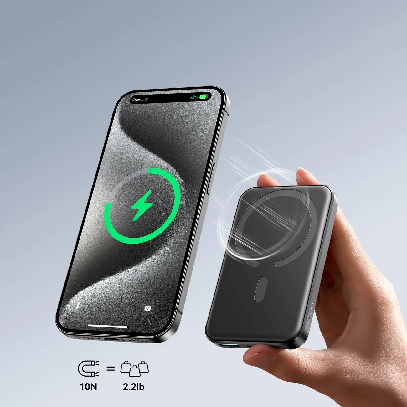 Powerbank indukcyjny 5000mAh USB-A USB-C 20W z kablem USB-C - czarny 8