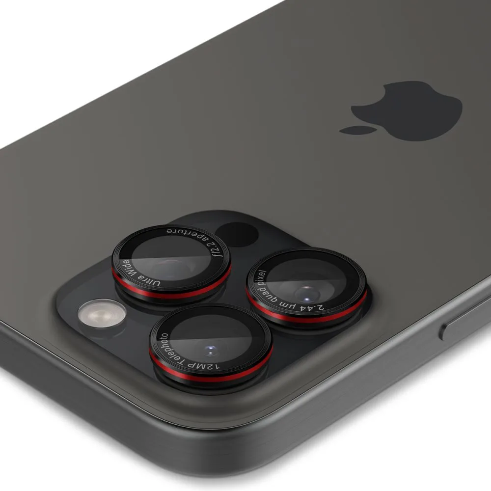 Edzett üveg kamera lencsevédő iPhone 14 Pro/Pro Max/15 Pro/Pro Max/16 Pro/16 Pro Max készülékekhez – fekete, piros szegéllyel 6