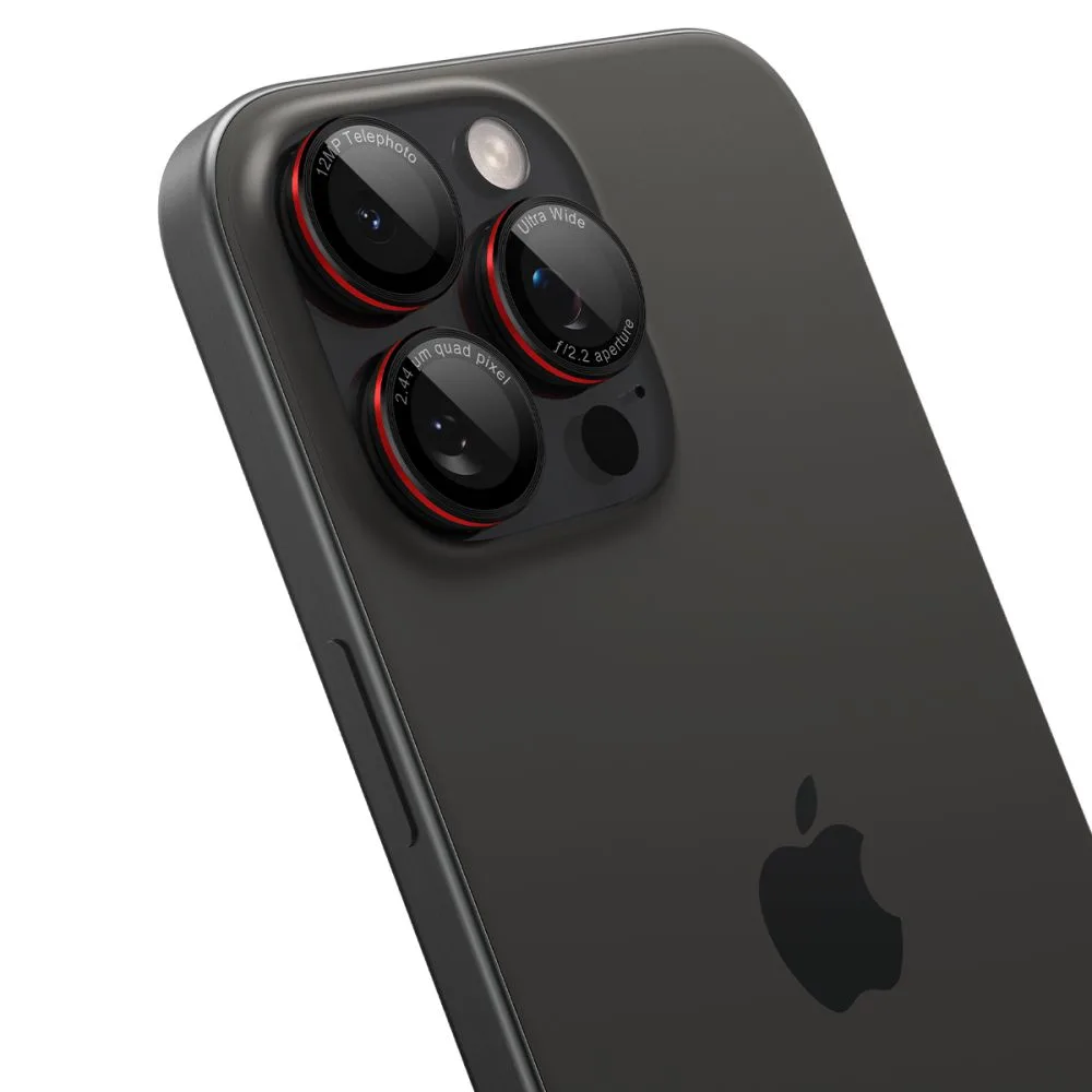 Edzett üveg kamera lencsevédő iPhone 14 Pro/Pro Max/15 Pro/Pro Max/16 Pro/16 Pro Max készülékekhez – fekete, piros szegéllyel 7