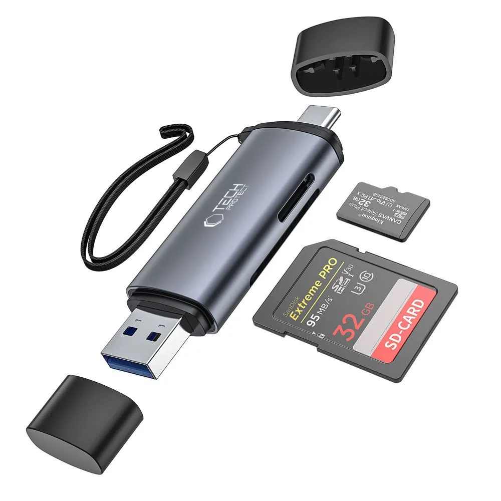 SD / micro SD kártyaolvasó USB-C / USB-A portokkal - szürke