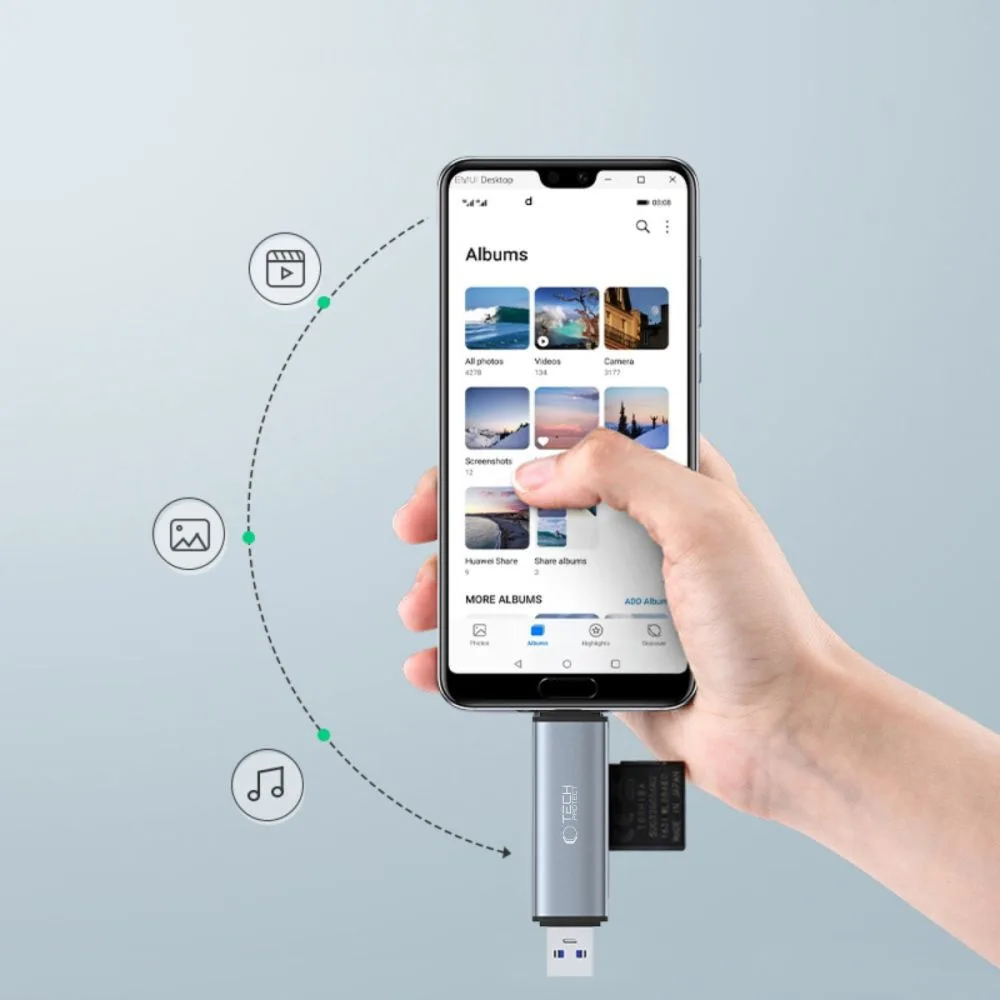 Czytnik kart pamięci SD / micro SD ze złączami USB-C / USB-A - szary 4