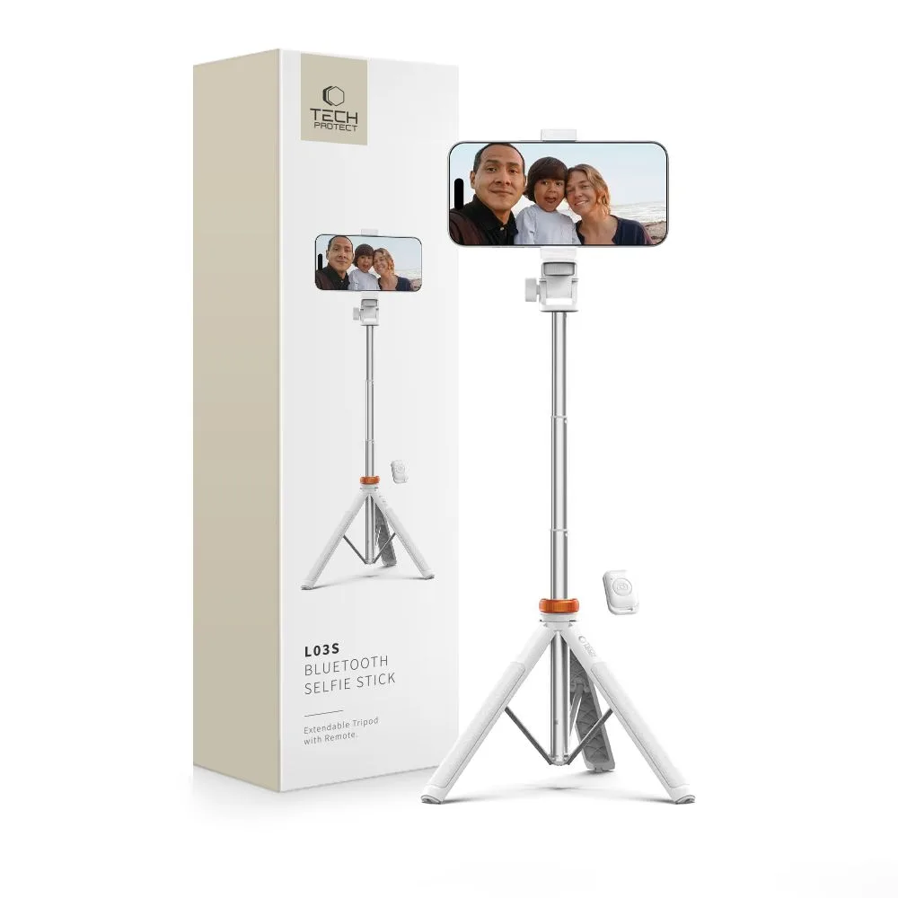 Bluetooth szelfibot állvánnyal, távirányítóval és 180°-os fejjel, 148 cm - fehér