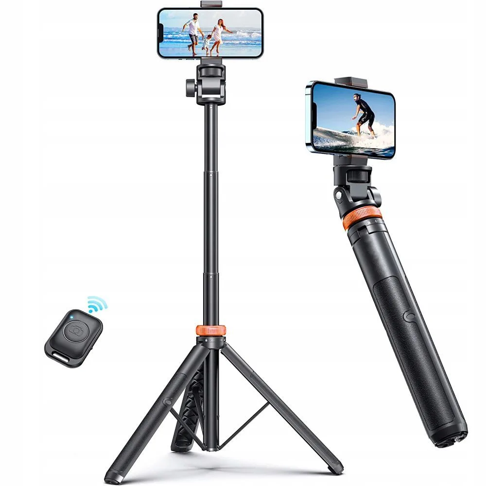 Selfie stick kijek do zdjęć Bluetooth z tripodem pilotem i głowicą 180 do 148cm - biały 3