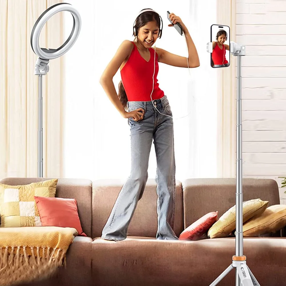 Selfie stick kijek do zdjęć Bluetooth z tripodem pilotem i głowicą 180 do 148cm - biały 8