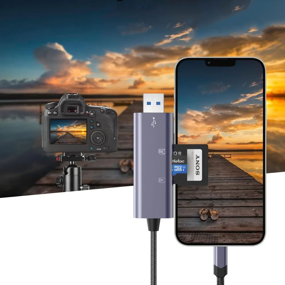 Czytnik kart pamięci SD / micro SD ze złączem iPhone Lightning / USB-A - szary 3