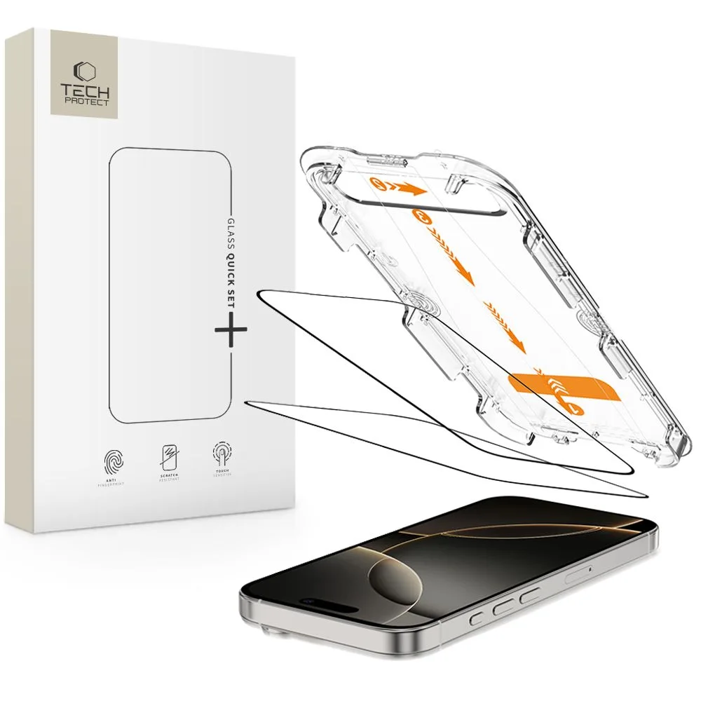Edzett üveg iPhone 16 Pro-hoz Quick Set+ felszerelő kerettel - 2 db.