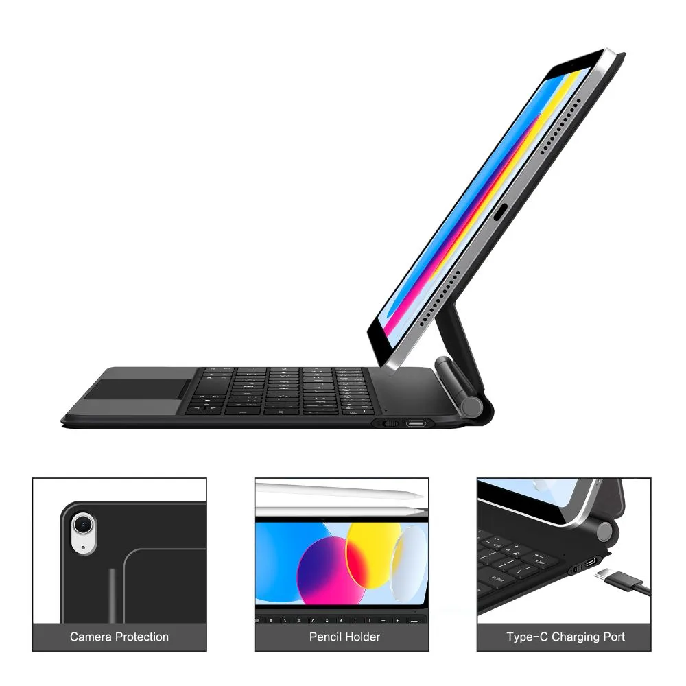 Billentyűzetes tok iPad 10,9'' 2022 / iPad 11'' 2025 Smartcase Magnetic - Fekete 8