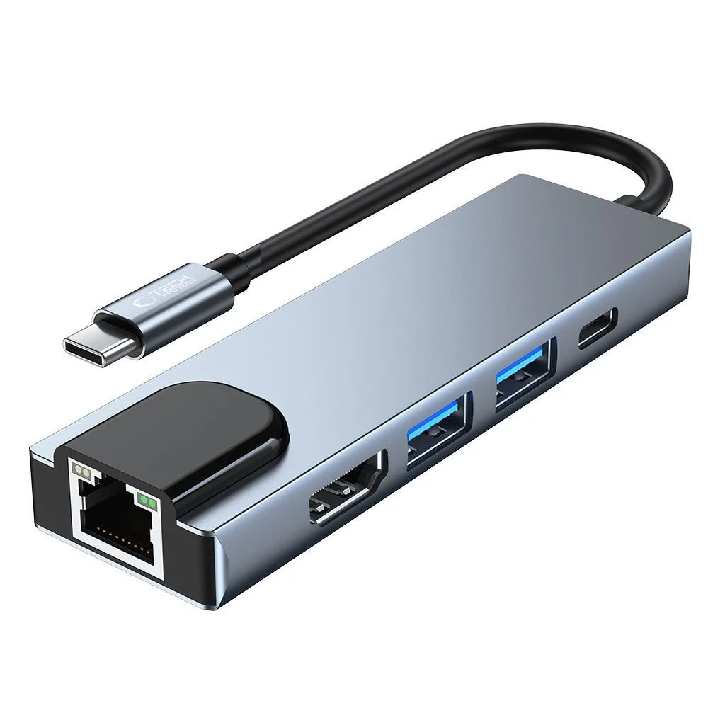 5w1 HUB rozdzielacz USB-C na USB-C USB-A HDMI RJ45 - szary 3
