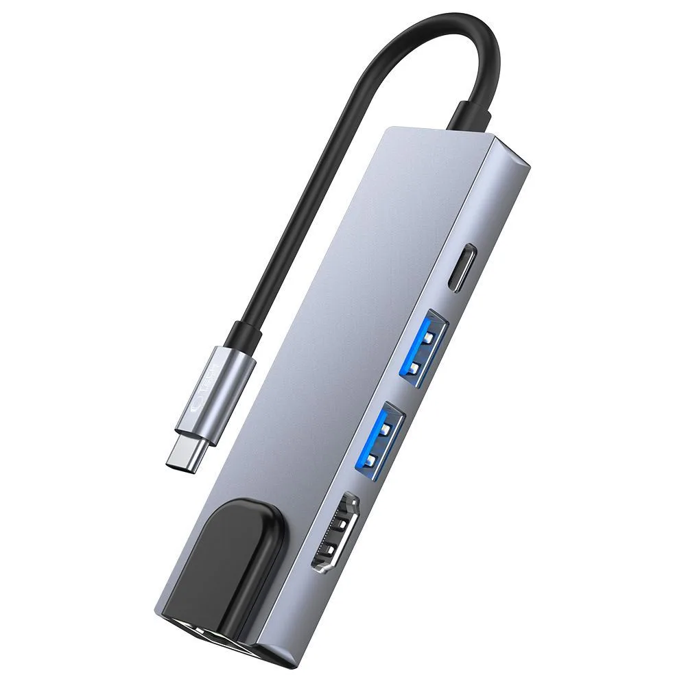 5w1 HUB rozdzielacz USB-C na USB-C USB-A HDMI RJ45 - szary 4