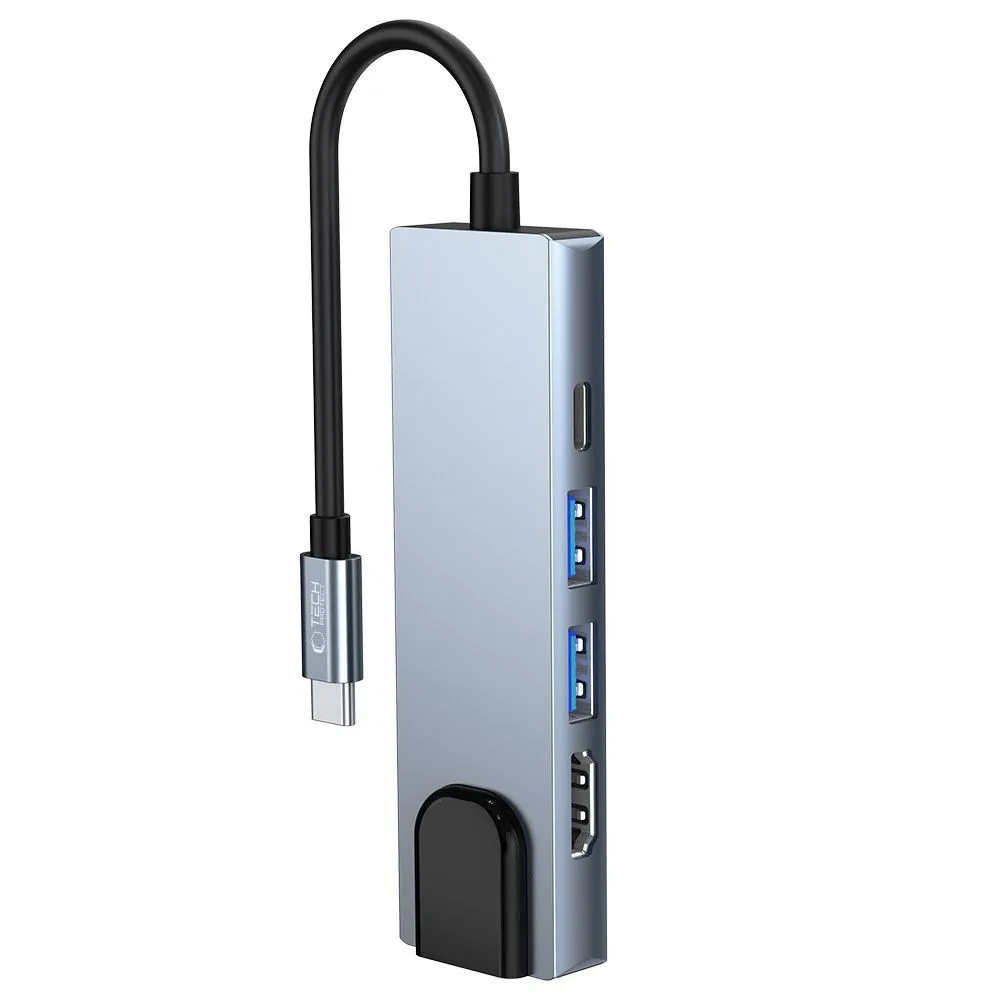 5w1 HUB rozdzielacz USB-C na USB-C USB-A HDMI RJ45 - szary 5