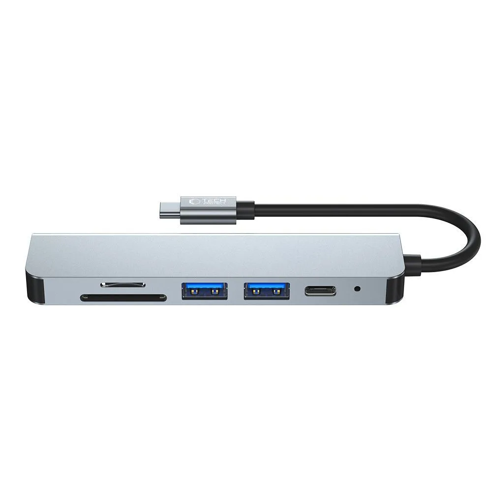 6-in-1 USB-C to USB-A, USB-C, HDMI, micro SD / TF / SD Hub - Gray 6